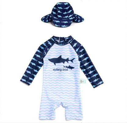 Striped Swimsuit With Matching Cap マリン 半袖水着 帽子セット【mh0013320】