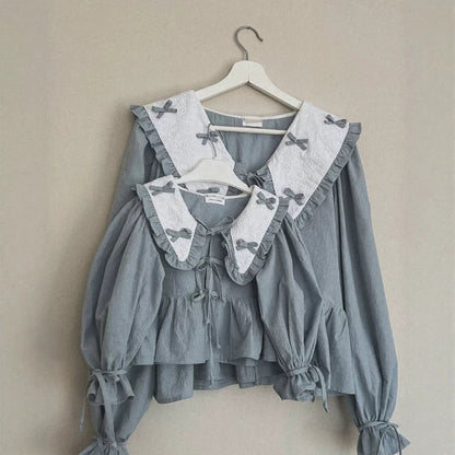 Kids' Ribbon Big Collar Ruffle Long-Sleeve Blouse [mh0014751]