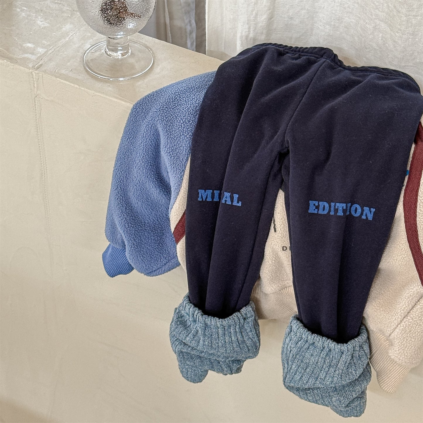 レギンスパンツ 裏起毛 ロゴ刺繍 ドッキング リブ ボトムス【mh0011611】