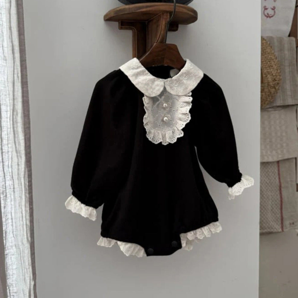 Baby Lace Collar Pearl Button Long Sleeve Romper [mh0013881]