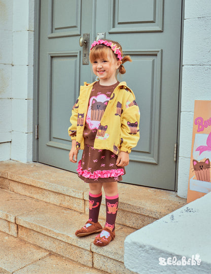 -ねこ柄ジップアップパーカー/フリルスウェットシャツ/フリルキュロットスカート/スカート付きパンツ【mh0010983】 - mamahalo shop - 長袖セットアップ -  べビー服 - 子供服 - 男の子 - 女の子