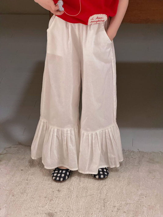 Tiered Ruffle Hem Cotton Trousers