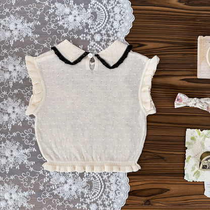 -レースニット襟付きフリルスリーブベストトップス【mh0009794】 - mamahalo shop - 半袖シャツ・ブラウス -  べビー服 - 子供服 - 男の子 - 女の子