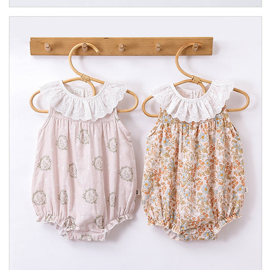 Lace Ruffle Collar Patterned Romper レース ノースリーブロンパース【mh0013607】
