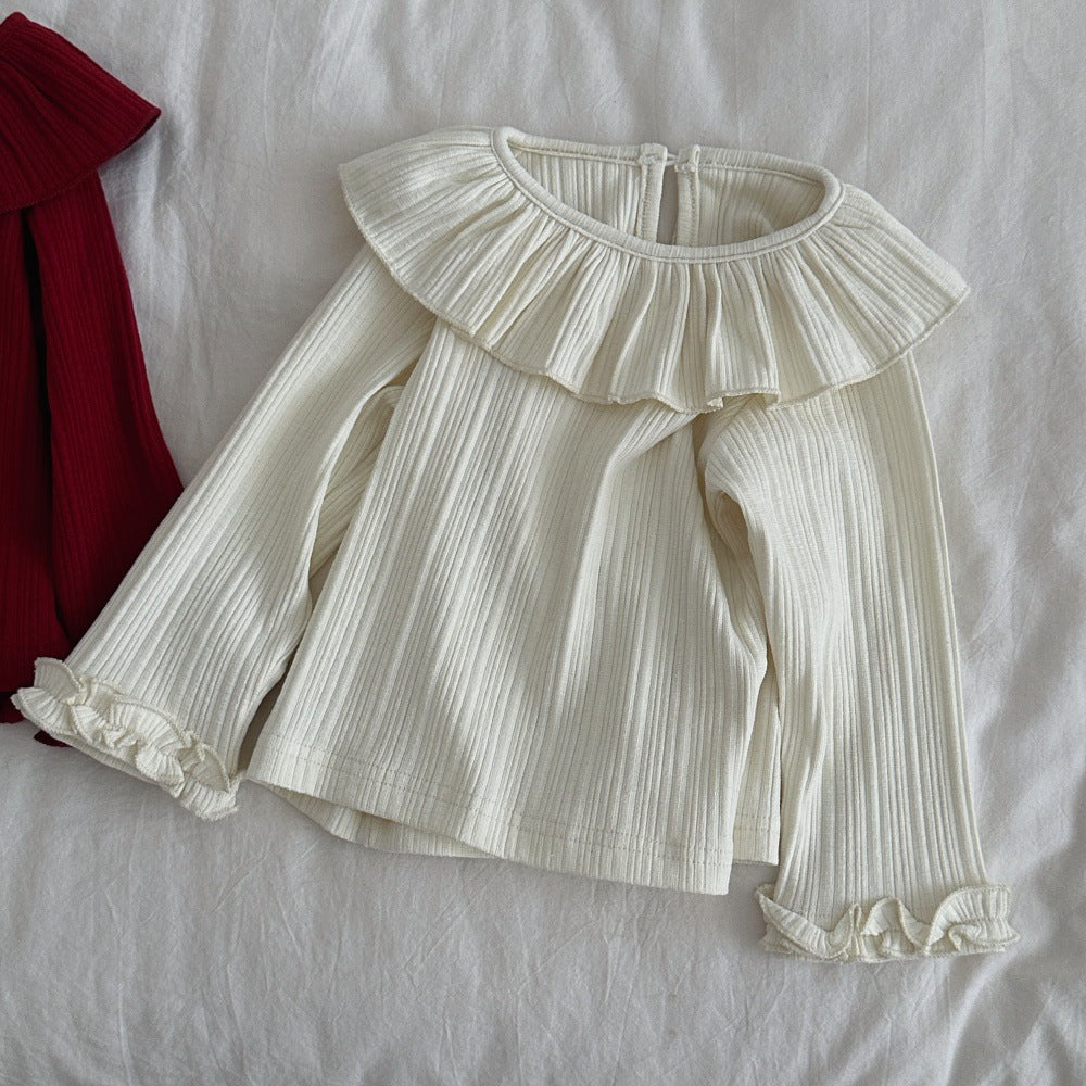 Vestido camisero de tirantes para bebé y niña con estampado de cuadros vichy, cuello con volantes, acabado en ondas y detalle de encaje, incluye camiseta de manga larga 【mh0014481】