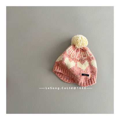 キッズ帽子 ニット ハート ぽんぽん ビーニー ニットキャップ【mh0011838】