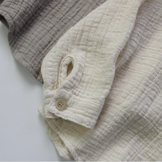 Kids' Gauze Stand-Collar Plain Long-Sleeve Shirt [mh0000325]