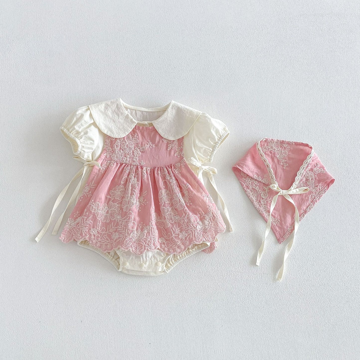Floral Embroidery Romper Set フラワー 刺繍ロンパース セット【mh0013417】