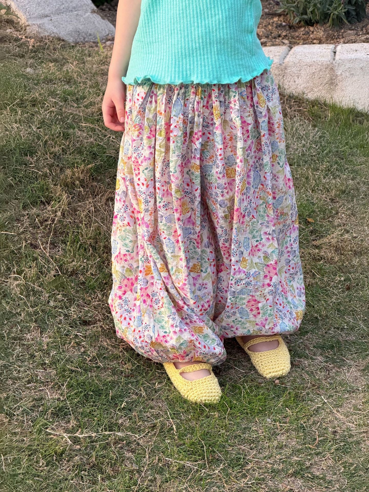 Floral Print Cotton Lantern Long Pants コクーン ロングパンツ【mh0013403】