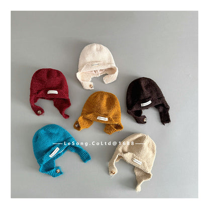 ベビー帽子 ニット ブリム 耳当て付き シンプル ニットキャップ【mh0011830】
