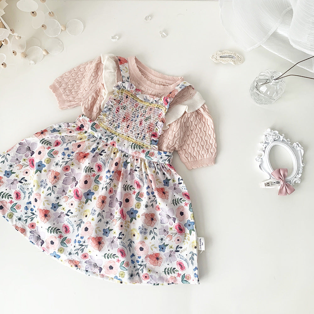 Baby Kids Openwork Knit Ruffled Summer Top Backless Short Sleeve T-Shirt [mh0002013]