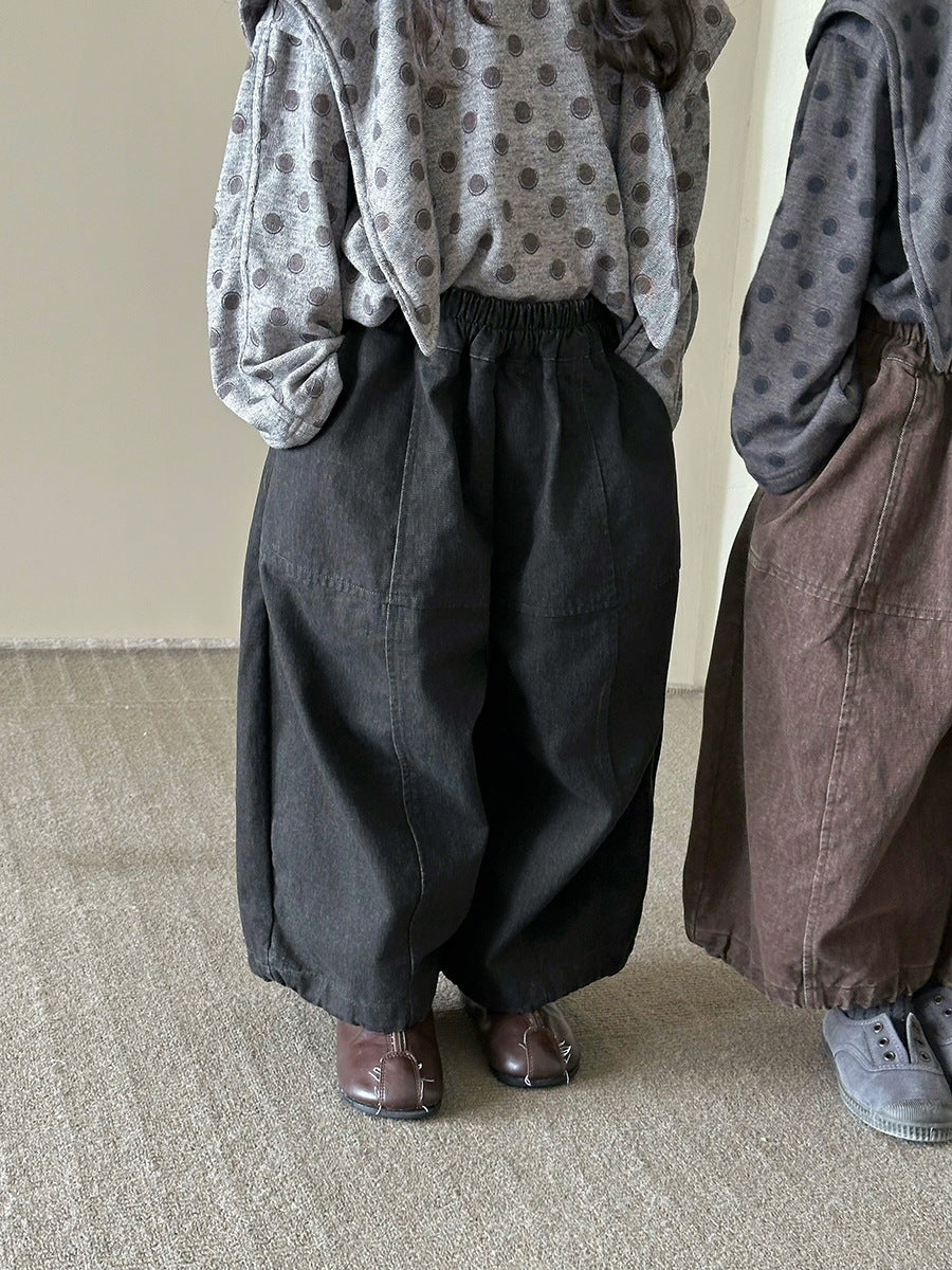 キッズ パッチワーク ウォッシュ ワイド ルーズ クロップドパンツ【mh0014295】