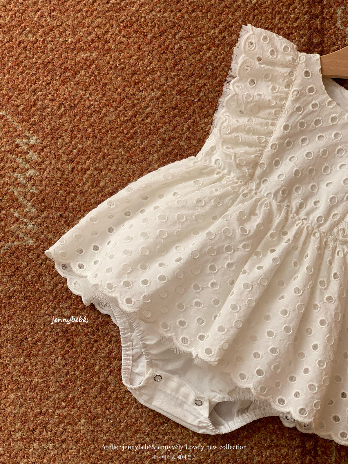 Eyelet Cotton Romper Dress コットン レース フリル袖 ロンパース ドレス【mh0012549】