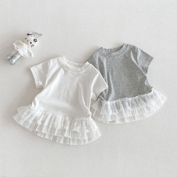 Tiered Lace Hem Ribbed T-shirt 裾フリルレース 半袖Tシャツ【mh0012702】