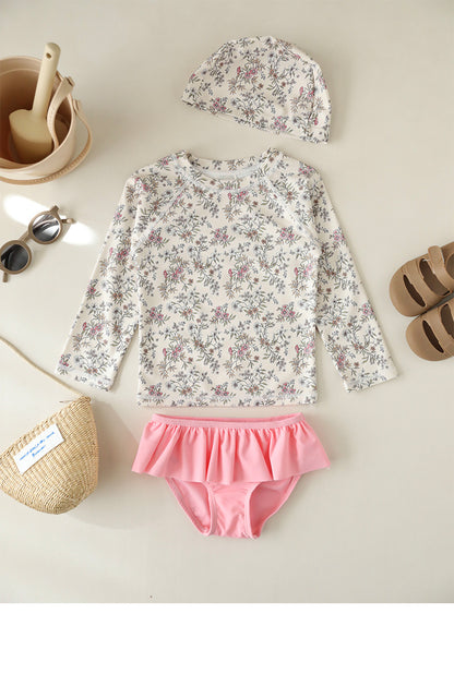 UPF50 Plus Floral Long Sleeve Swimsuit Rash Guard 3-piece Set [mh0012593]