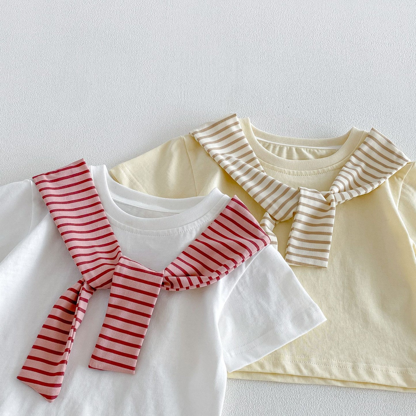 Sailor Collar Striped Set 半袖Tシャツ ハーフパンツ セット【mh0013426】