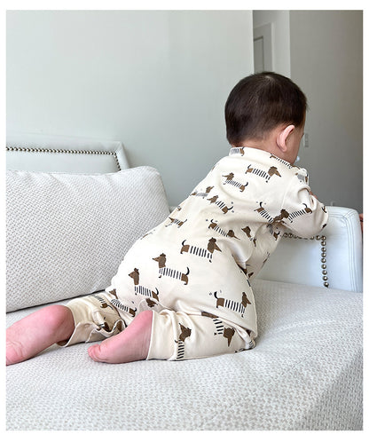 -ムーン/ドッグプリント長袖ロンパース【mh0010752】 - mamahalo shop - 長袖ロンパース -  べビー服 - 子供服 - 男の子 - 女の子