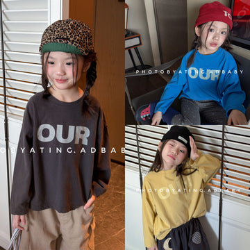 キッズ 英字プリントロゴ ルーズ 長袖Tシャツ【mh0014334】