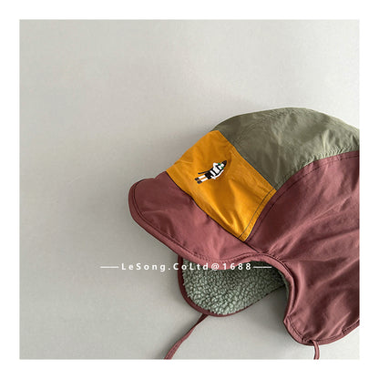 キッズ帽子 裏フリース 耳当て付き カラーブロック フライトキャップ【mh0011837】