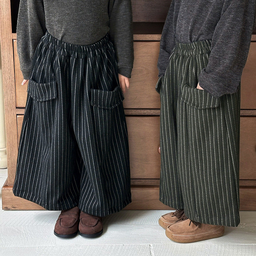 Pantalones anchos sueltos a rayas con bolsillos grandes para niños【mh0014289】