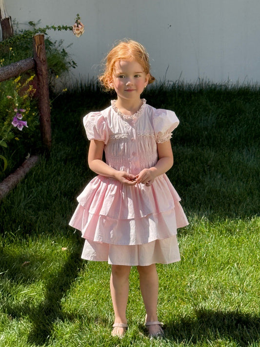 French Vintage Puff Sleeve Princess Dress Tiered Short Sleeve Dress [mh0013252]