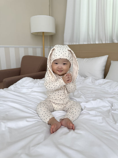 -ハートプリントトップス+レギンスセット うさ耳帽子 3点セット【mh0011177】 - mamahalo shop - 長袖セットアップ -  べビー服 - 子供服 - 男の子 - 女の子