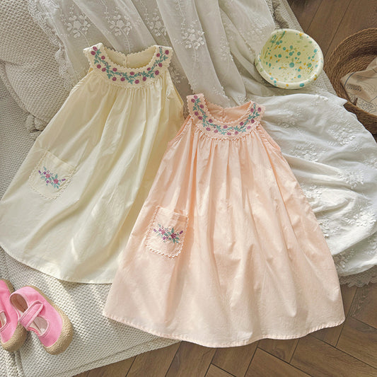 Camellia Embroidery Tiered Strap Dress フラワー ノースリーブワンピース【mh0013658】