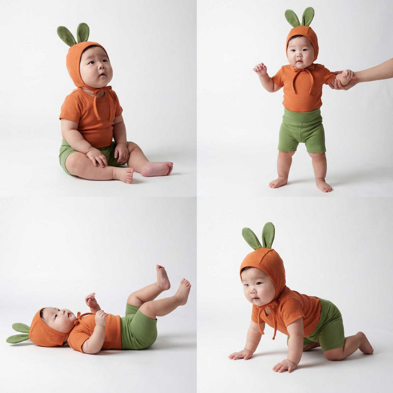 Carrot Costume Hat Set Romper にんじん 半袖ロンパース ショートパンツ セット コスチューム【mh0013350】