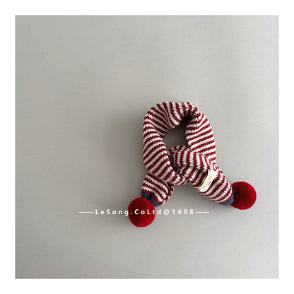 キッズマフラー ボーダー ニット ぽんぽん ネックウォーマー【mh0011805】