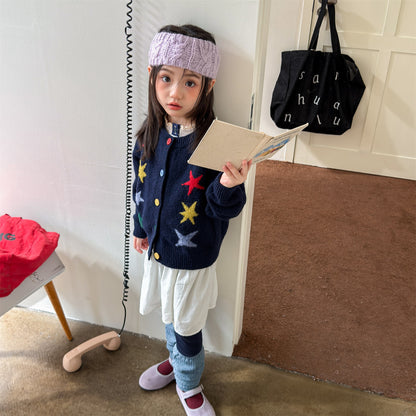 ニットカーディガン 厚手 カラフルスター 星 セーター【mh0011921】