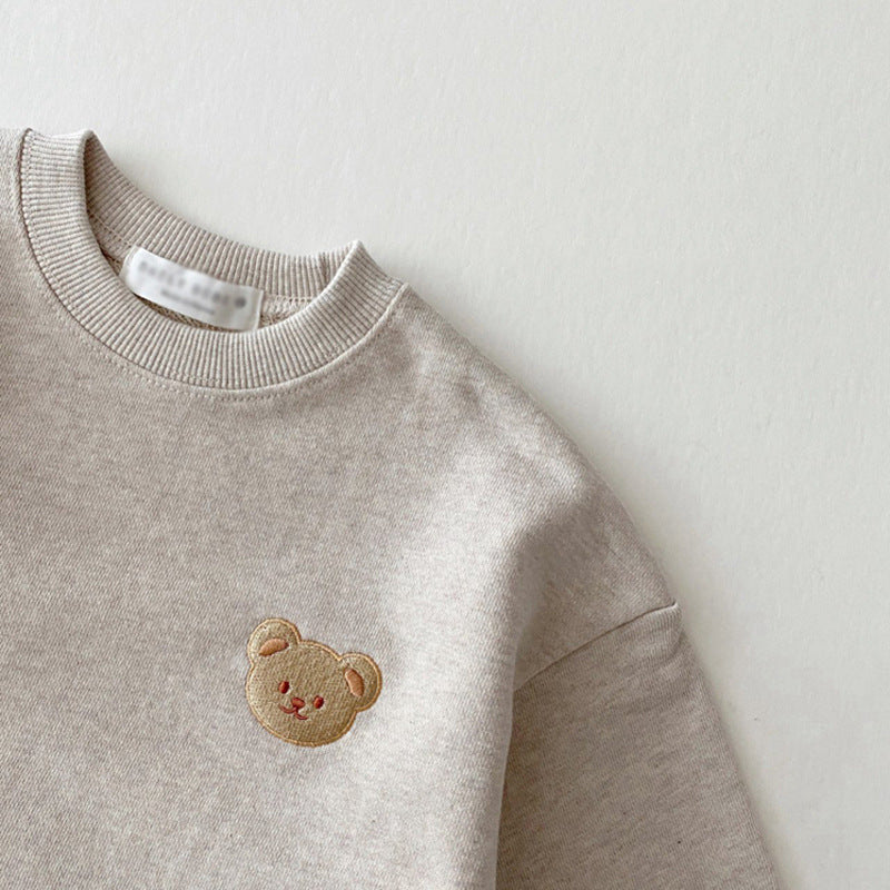 ベビー キッズ くま ワンポイント刺繍 スウェットトレーナー スウェットパンツ セット【mh0000341】