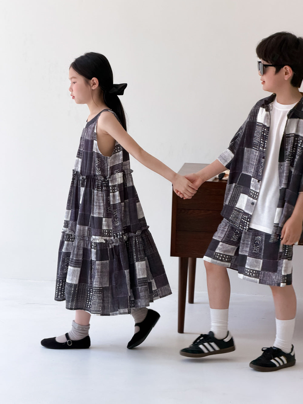 Ethnic Geometric Printed Dress Shirt Shorts Set エスニック ノースリーブワンピース 半袖シャツ ハーフパンツ【mh0013538】
