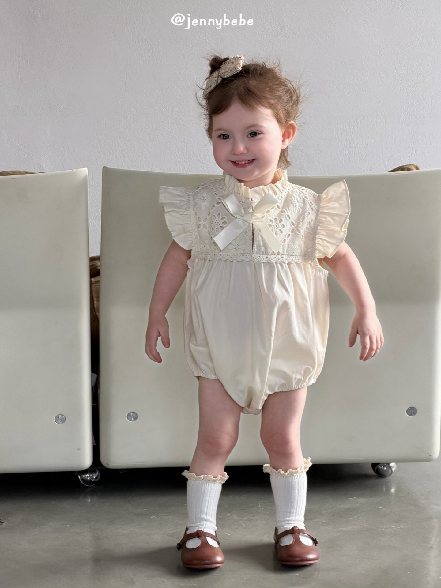 Eyelet Cotton Frill Romper コットン レース 袖フリル ロンパース【mh0012553】