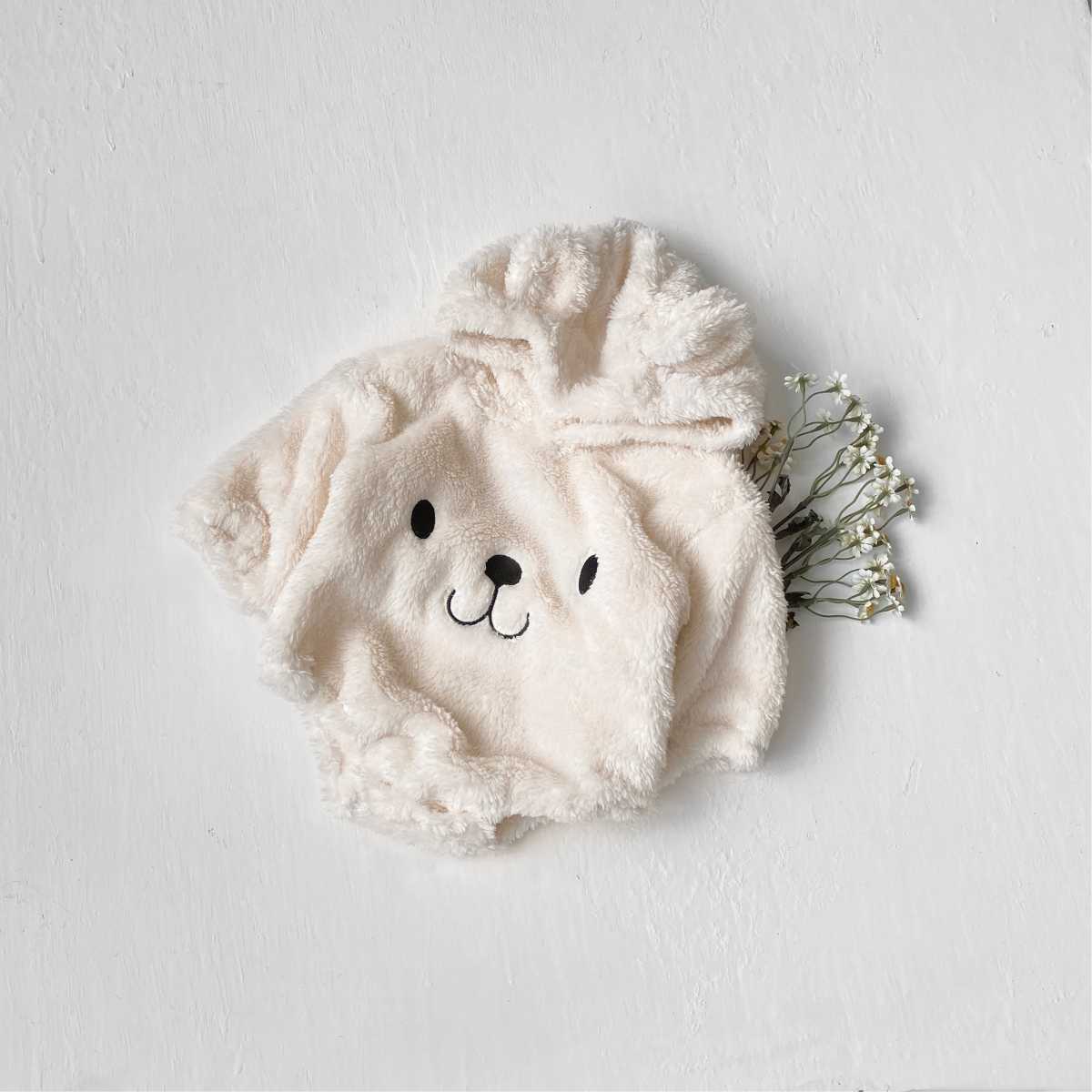 ベビー くま 刺繍 フード付き フリース ロンパース【mh0014208】