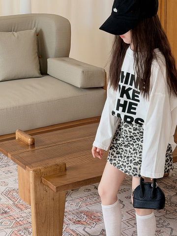 キッズ ジュニア 英字 プリント ルーズ ビッグシルエット 長袖 Tシャツ【mh0014468】