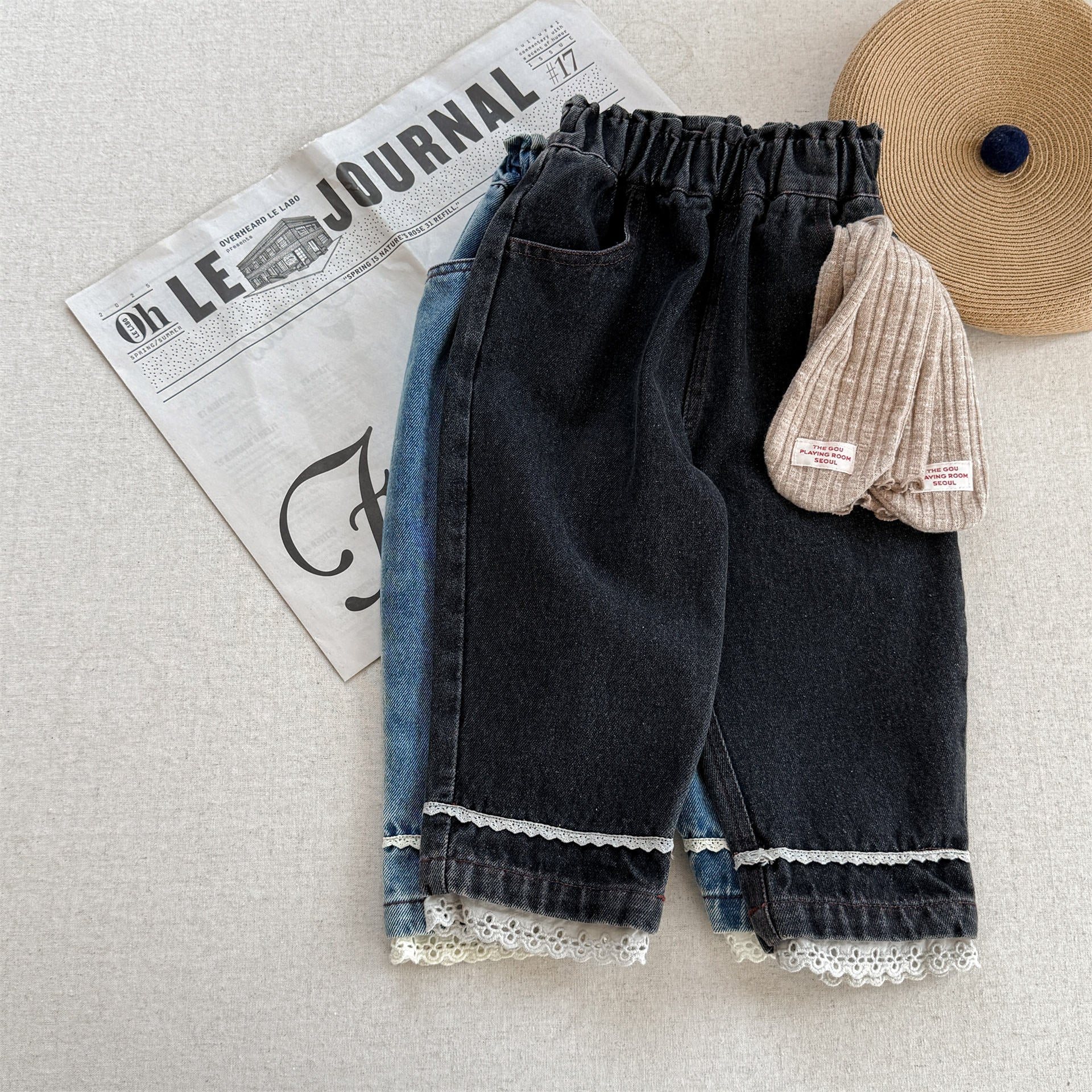 -裾レース付きデニムパンツ ジーンズ【mh0010805】 - mamahalo shop - デニムパンツ -  べビー服 - 子供服 - 男の子 - 女の子