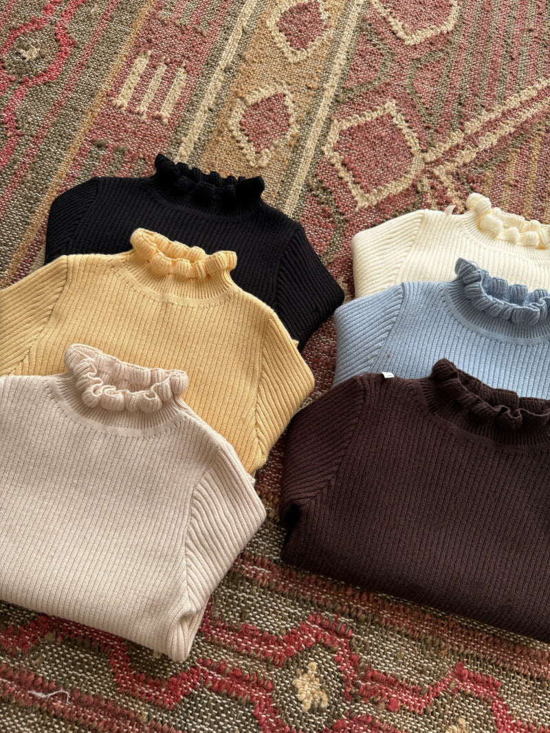 キッズ メロウフリル ハイネック リブニット 長袖トップス【mh0014579】