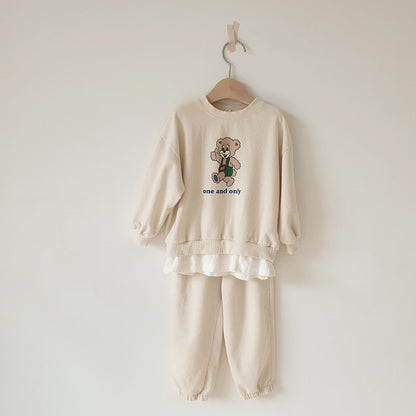 Bear Print Layered Set クマプリント レイヤード長袖スウェット ロングパンツ【mh0012697】