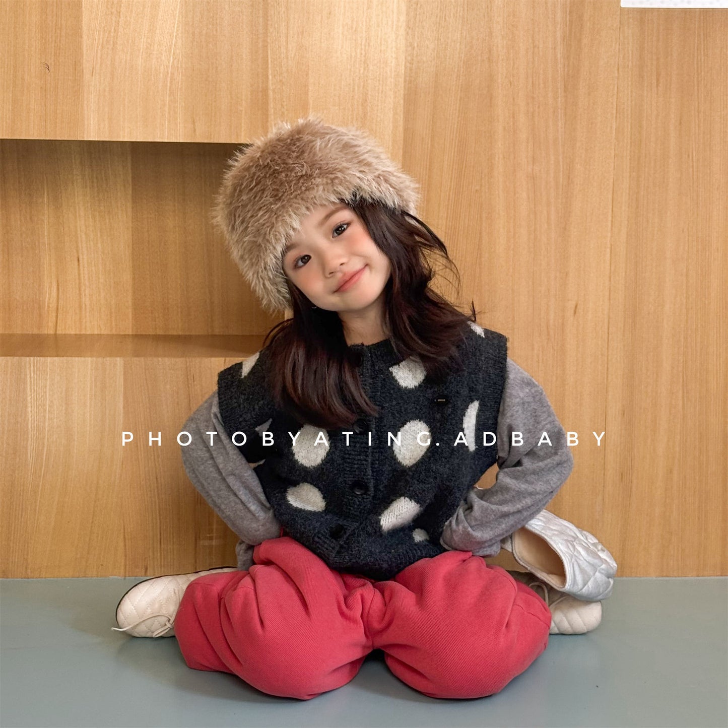 ニットベスト コインドット 水玉 前あき【mh0011922】