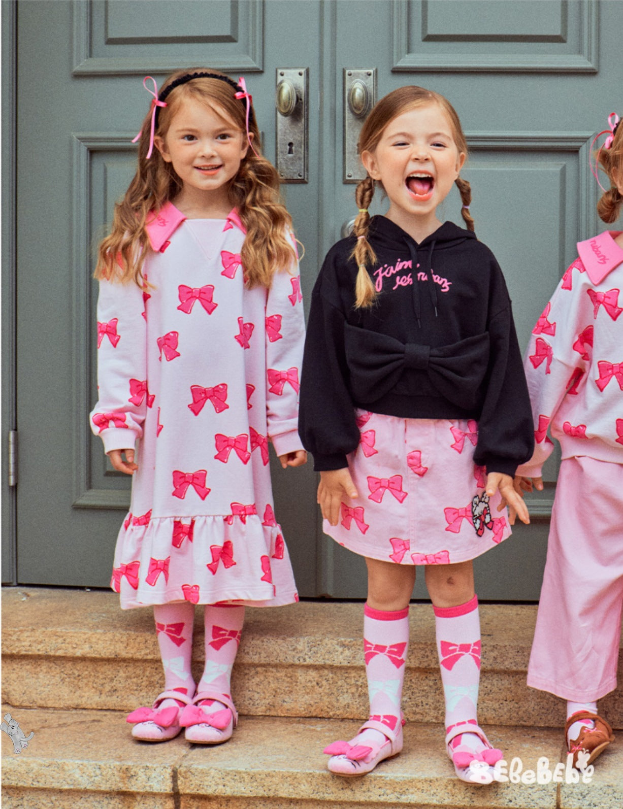 -リボン柄ニットカーディガン/フリルティアードワンピース/リボン柄フリルスカート【mh0010981】 - mamahalo shop - 長袖ワンピース -  べビー服 - 子供服 - 男の子 - 女の子