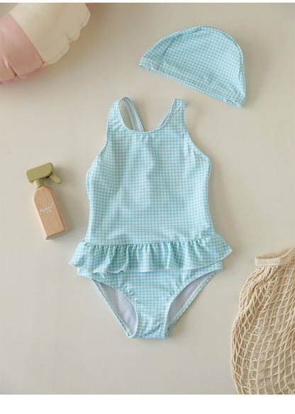UPF50+ Gingham Ruffled One-Piece Swimsuit [mh0012586]
