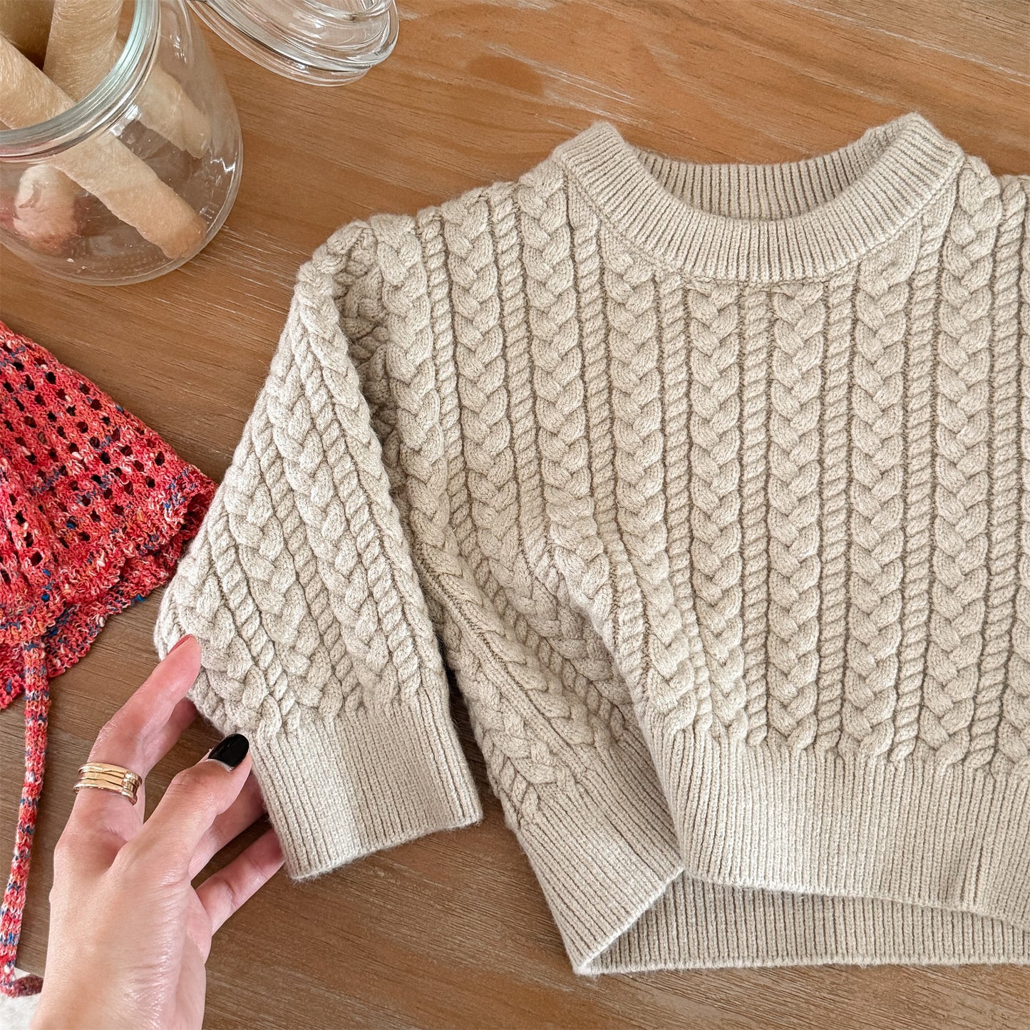 ケーブル編みクルーネックセーター【mh0010906】