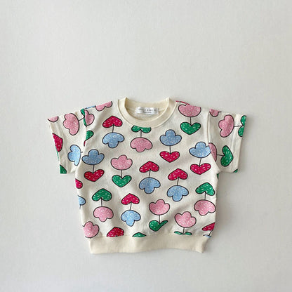 ベビー用半袖Tシャツ（カラフルハート総柄）