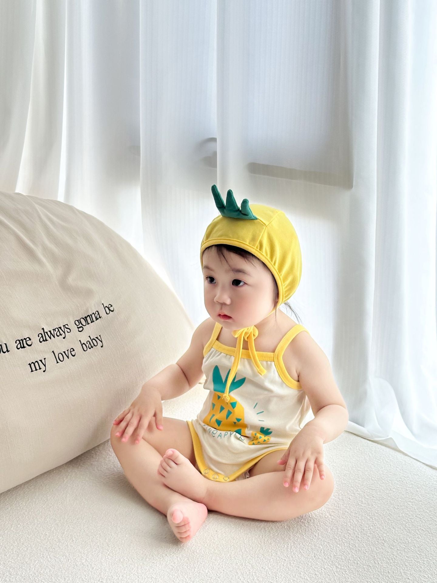Pineapple Printed Bonnet Camisole Romper パイナップル キャミソールロンパース【mh0013379】