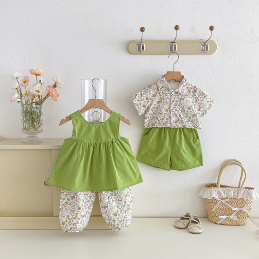 Botanical Print Shirt Shorts Set ボタニカルプリント セットアップ【mh0012722】