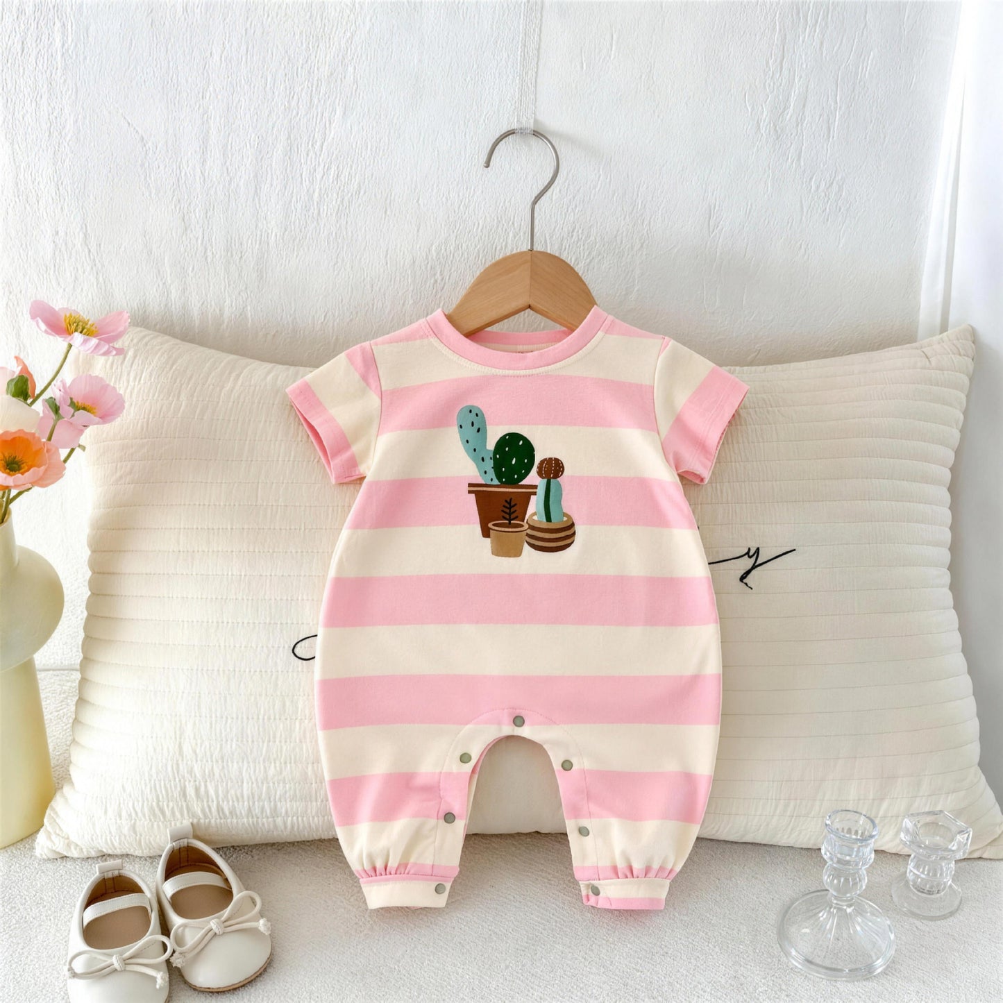 Baby Striped Cactus Print Short-Sleeve Romper [mh0013844]