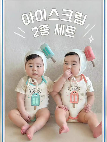 Popsicle Printed Bonnet Short Sleeve Romper アイスクリーム 半袖ロンパース【mh0013375】 TOMMY'S GIFTS