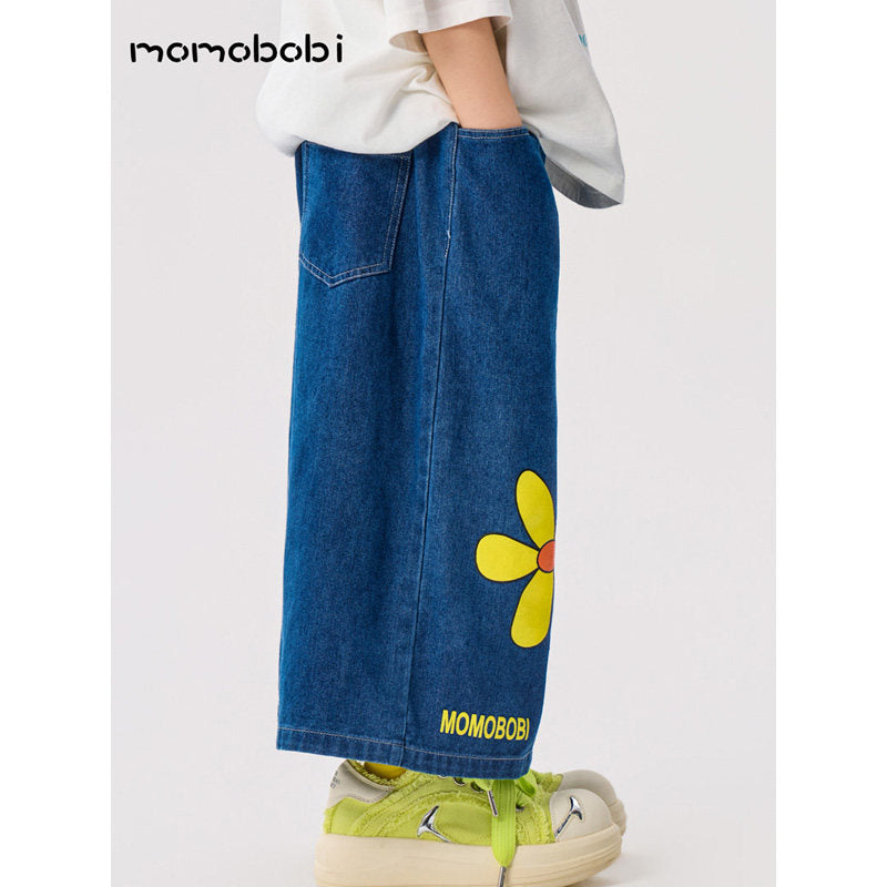 Flower Print Denim Cropped Pants フラワー デニムパンツ【mh0013001】