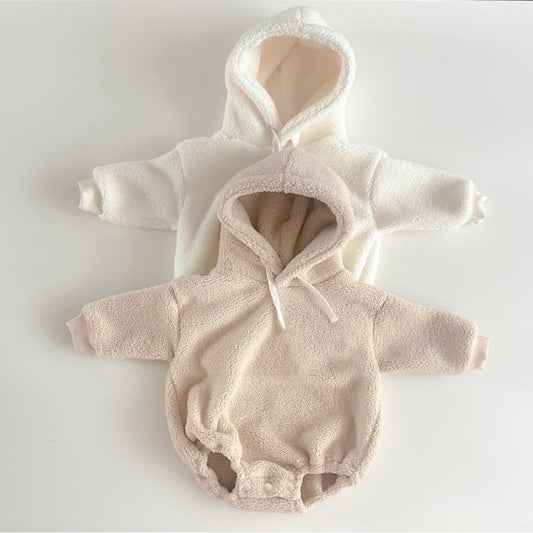 Boa romper, hoodie, coverall, fleece-lined, simple outerwear [mh0011629]