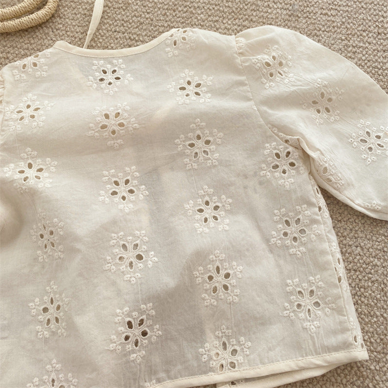 Baby/Kids Flower Embroidery Lace Long-Sleeve Collarless Cardigan [mh0001791]